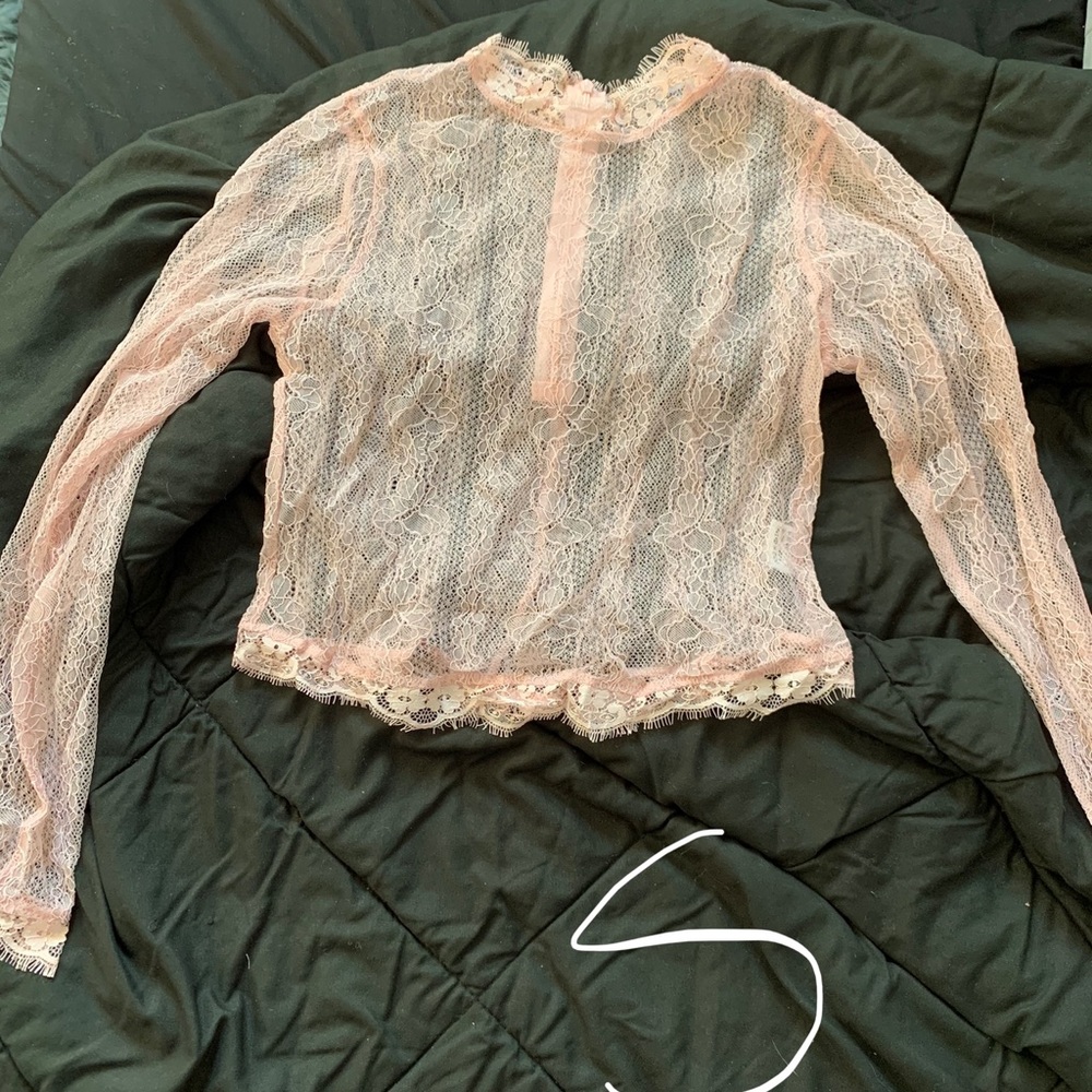 Pink sheer knit crop top